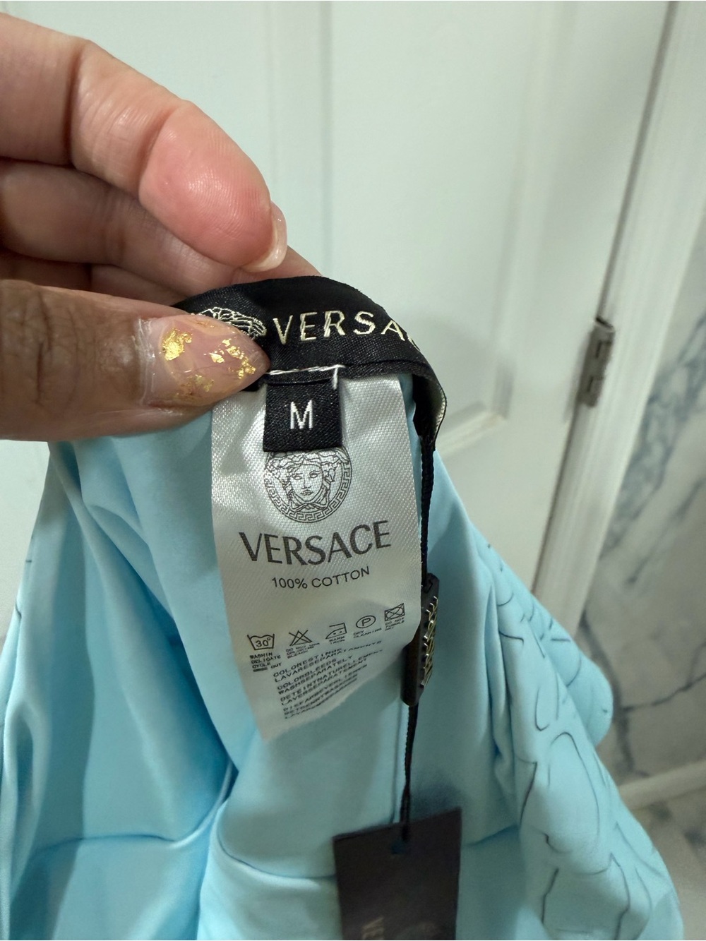 Versace Blue Embossed Logo One-Piece - Picture 8 of 8